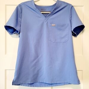 Figs V Neck Short Sleeve Medical Scrub Top in Sz M Ceil Blue Nurse Hospital